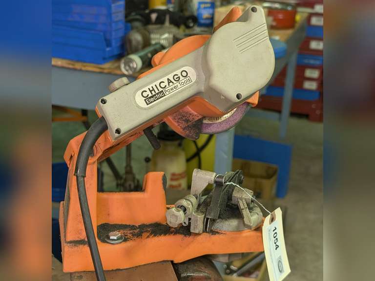 CHICAGO ELECTRIC POWER TOOLS CHAINSAW SHARPENER MOUNTED ON ANGLE IRON image