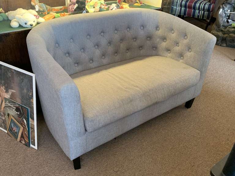 SMALL LOVE SEAT WITH GREY TUFTED UPHOLSTERY 50" WIDE X 28" DEEP X 29" TALL image