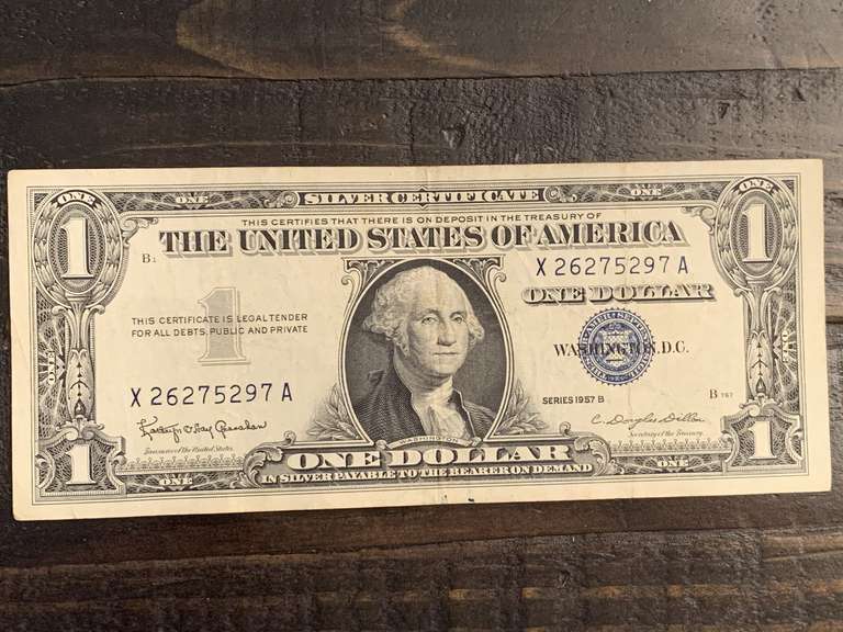 1957B $1 BLUE SEAL SILVER CERTIFICATE NOTE (CRISP) - SERIAL NO X26275297A image
