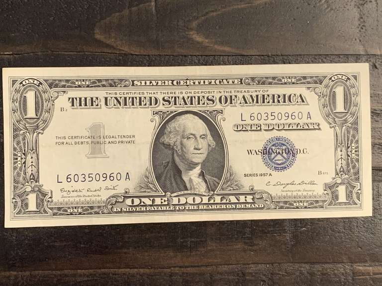 1957A $1 BLUE SEAL SILVER CERTIFICATE NOTE (VERY CRISP) - SERIAL NO L60350960A image