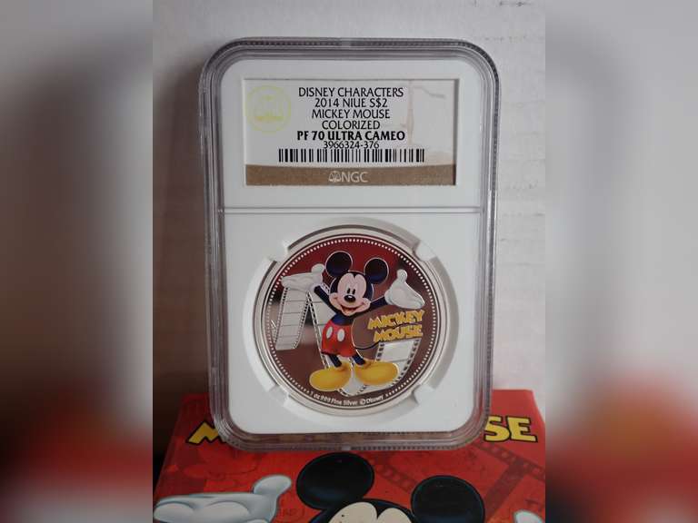 2014 MICKEY MOUSE - DISNEY CHARACTERS NIUE COLORIZED $2 COIN - NGC PROOF 70 ULTRA CAMEO image