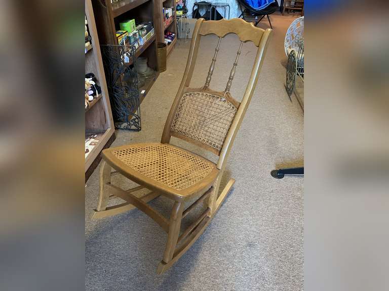 VINTAGE LADIES ROCKING CHAIR W/ CANE BACK & SEAT - GREAT CONDITION image
