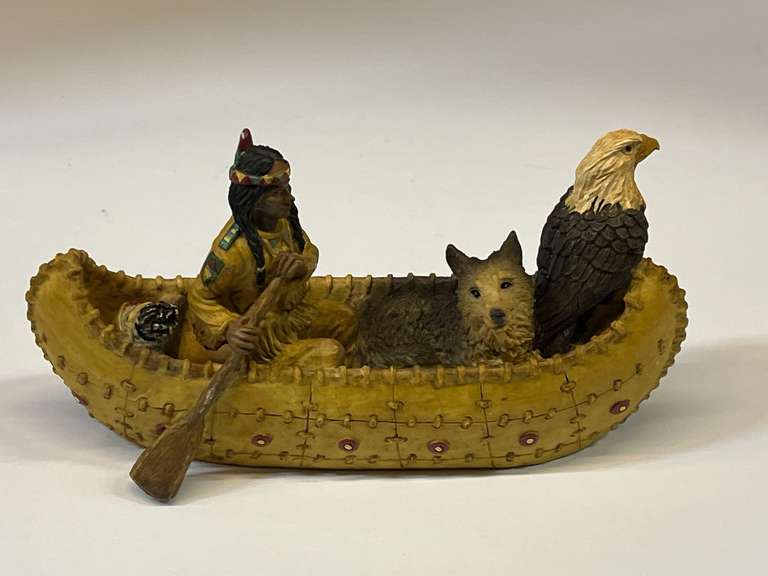 Native American decor, rowing canoe with wolf and eagle, see pictures for details. image
