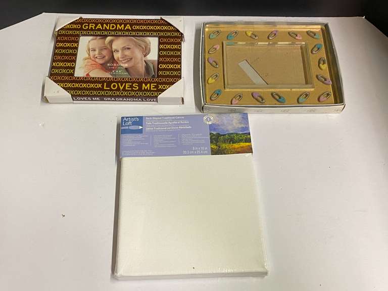 Decorative picture frames, two pieces, also includes a small artist canvas, see pictures for details. image