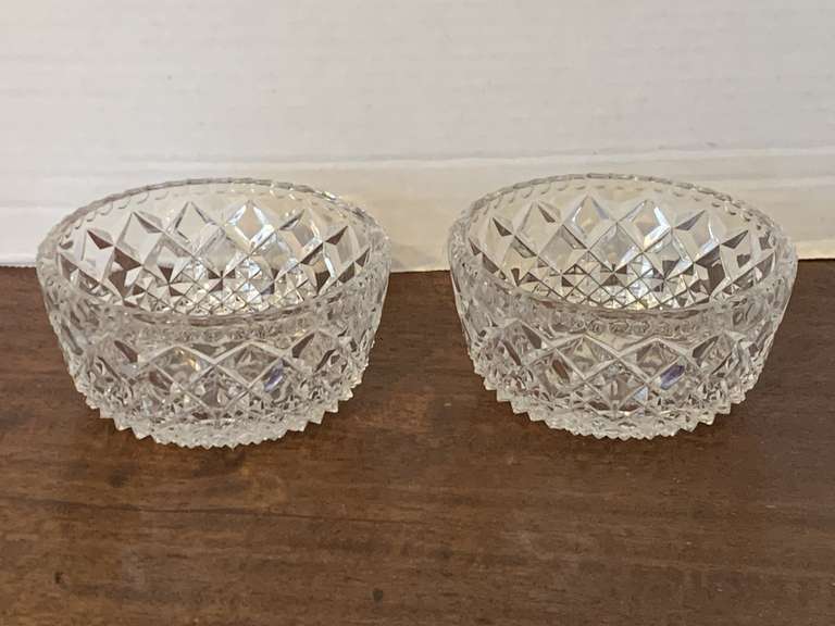 2 VINTAGE SMALL ROUND CUT GLASS BOWLS 4" ROUND image
