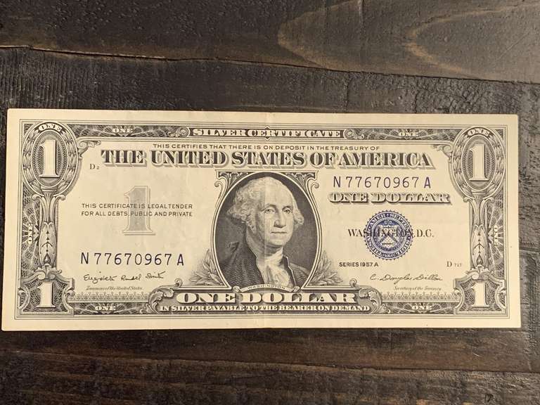 1957A $1 BLUE SEAL SILVER CERTIFICATE NOTE (VERY CRISP) - SERIAL NO N77670967A image