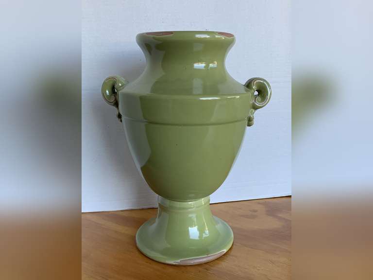 LARGE GREEN POTTERY URN 15" TALL X 12" WIDE image