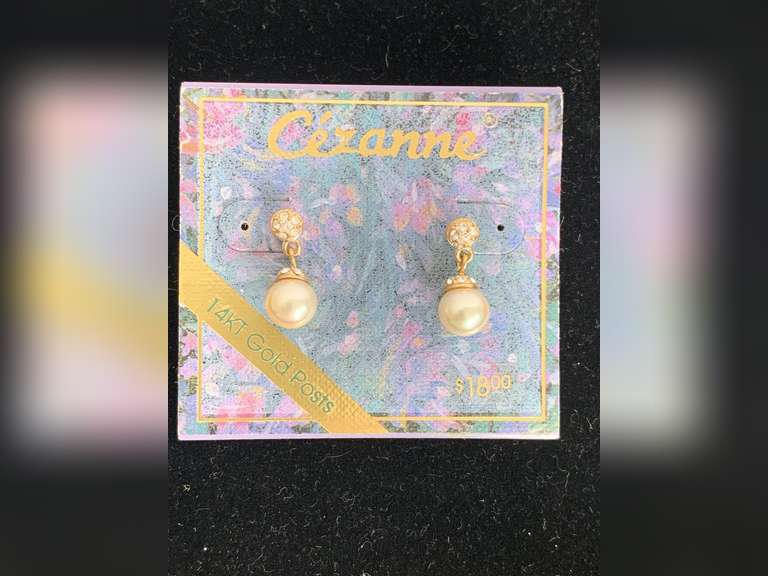CEZANNE DROP PEARL EARRINGS WITH CZ ON 14KT GOLD POST - CHECKOUT image