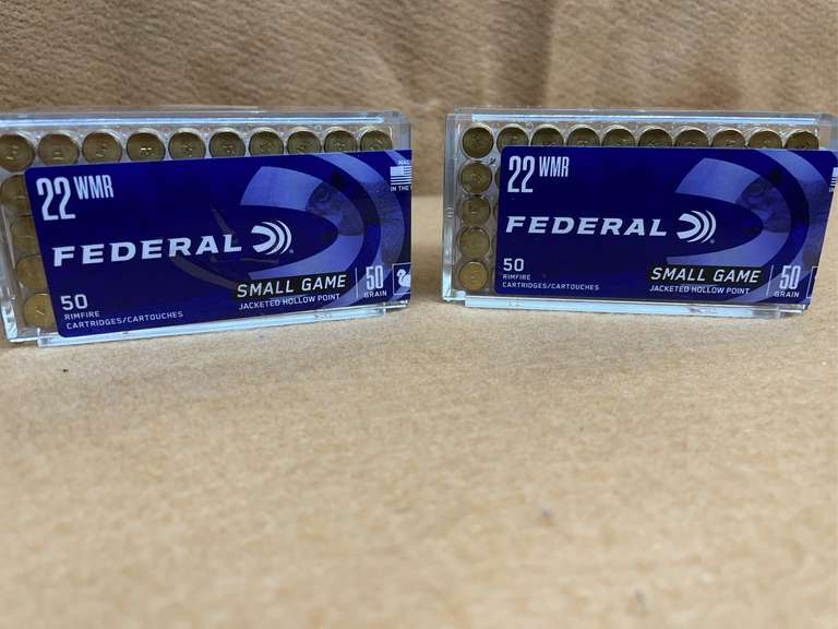 2 BOXES FEDEERAL SMALL GAME 22 WMR JHP - 100 RDS TOTAL image