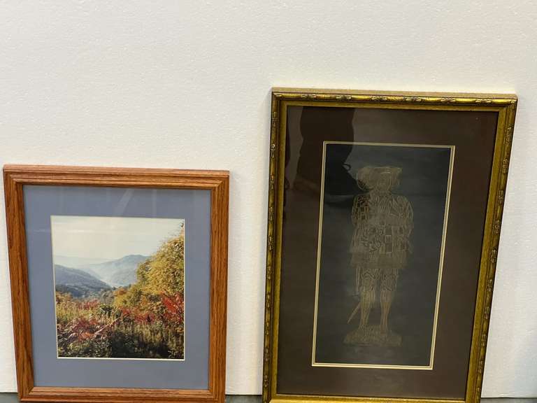 Framed and matted brass rubbing art, also includes a framed and matted photographic art print, see pictures for details. image