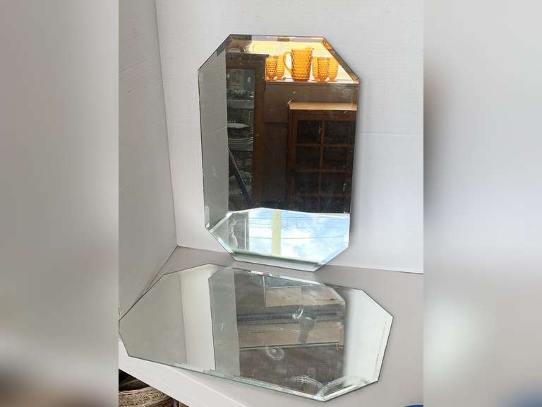 2 BEVELED GLASS MIRROR TRAYS 18X12 image