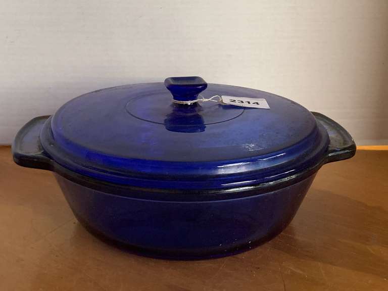 COBALT BLUE LARGE ANCHOR HOCKING COVERED 2 QT CASSEROLE DISH image