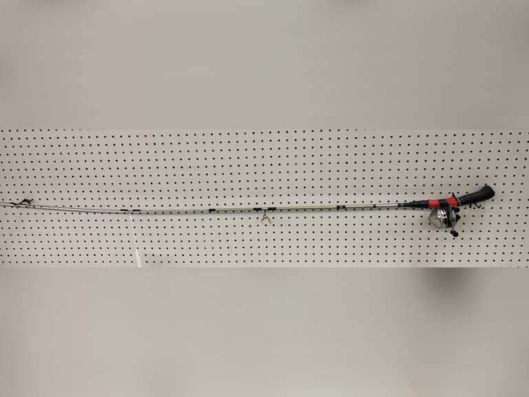 Zebco lancer fishing rod with Zebco 33 closed reel, fishing rod mounting bracket needs repair, see pictures for details. image