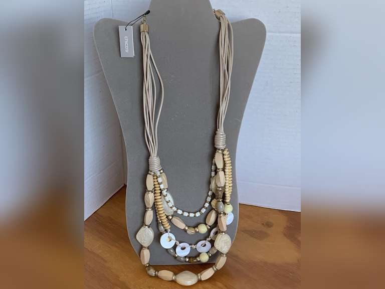 NEW CHICO'S MULTI STRAND SHADES OF CREAMS/BROWN 23" LONG NECKLACE - CHECKOUT image