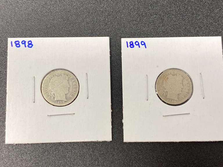 1898 and 1899 Barber Dimes, see pictures for details. image