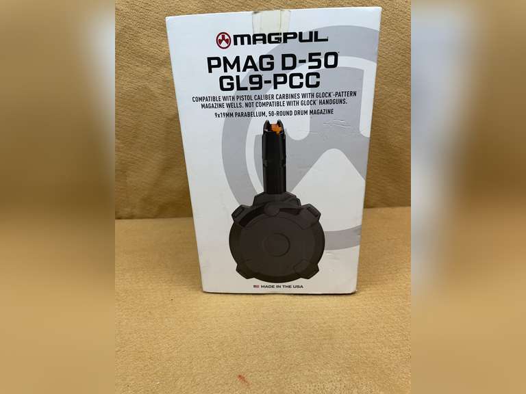 MAGPUL 50 RD 9MM DRUM MAGAZINE FOR PISTOL CALIBER CARBINES WITH GLOCK MAG WELLS image