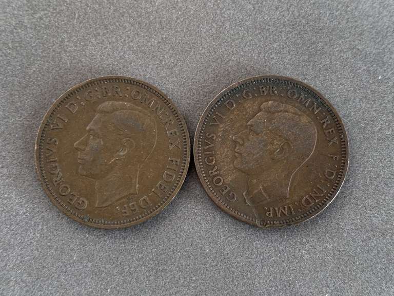 2 UNITED KINGDOM HALF PENNY COINS (1940, 1949) - CHECKOUT image