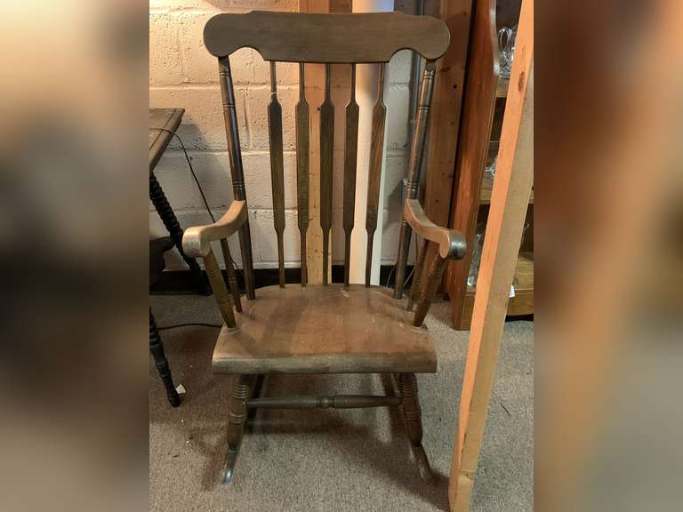 VINTAGE SOLID WOOD HIGH BACK ROCKING CHAIR image