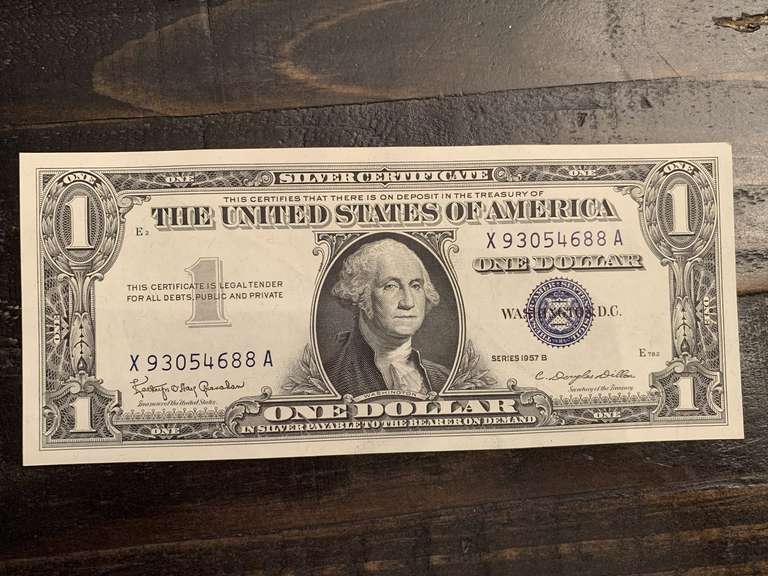 1957B $1 BLUE SEAL SILVER CERTIFICATE NOTE (VERY CRISP) - SERIAL NO X93054688A image