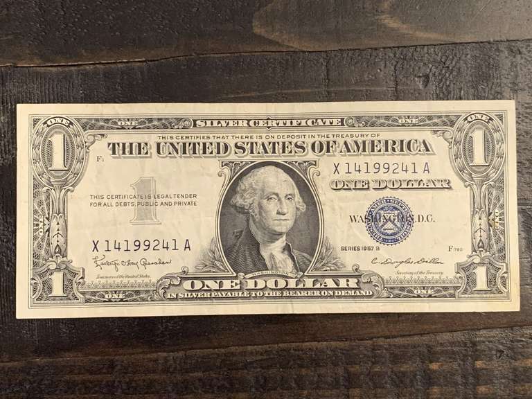 1957B $1 BLUE SEAL SILVER CERTIFICATE NOTE - SERIAL NO X14199241A image