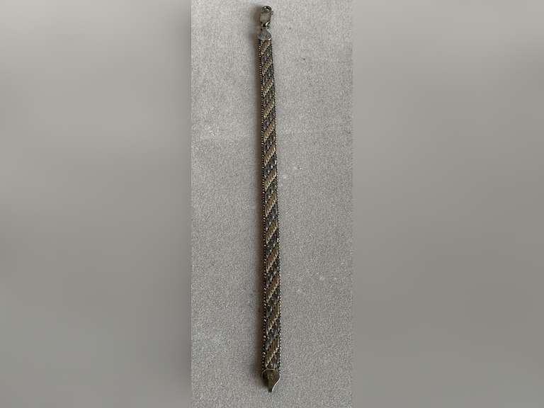 VINTAGE 925 STERLING TRI COLOR DIAMOND CUT MESH BRACELET MADE IN ITALY (15.01 GRAMS) - CHECKOUT image