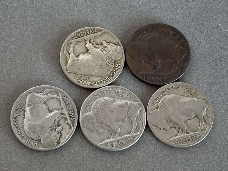 5 BUFFALO NICKELS (1919, 1920, 1925, 1929, 1929) - CHECKOUT image