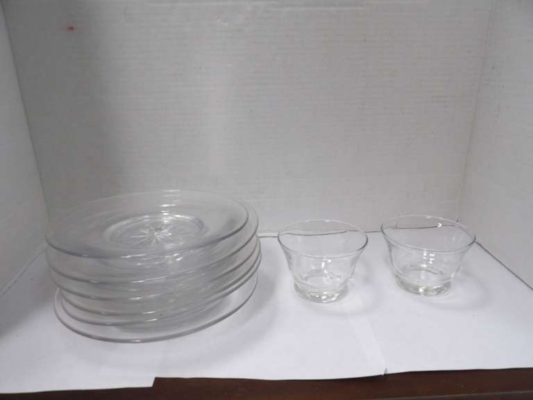 A LOT OF CLEAR, GLASS PLATES AND TWO BOWLS image