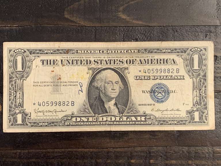 1957B $1 BLUE SEAL SILVER CERTIFICATE STAR NOTE - SERIAL NO *40599882B image