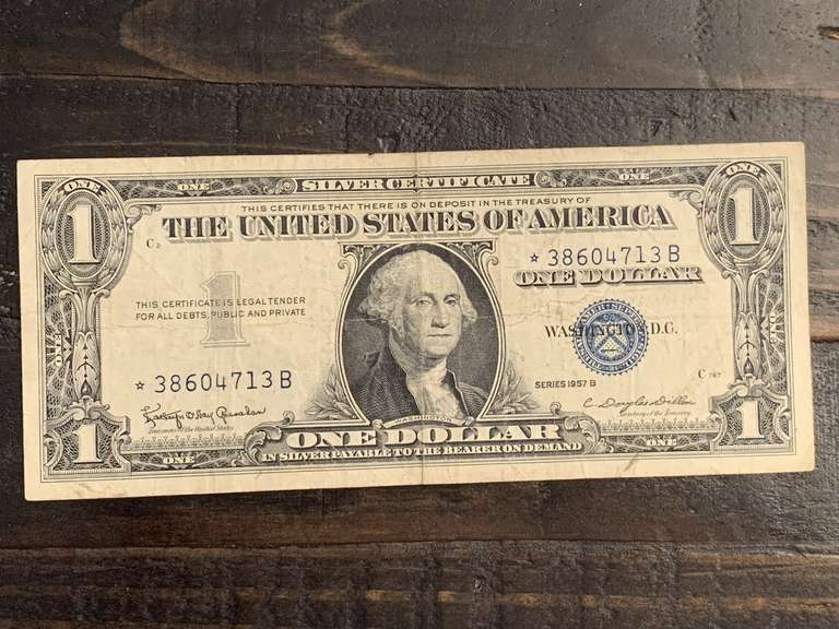 1957B $1 BLUE SEAL SILVER CERTIFICATE STAR NOTE - SERIAL NO *38604713B image