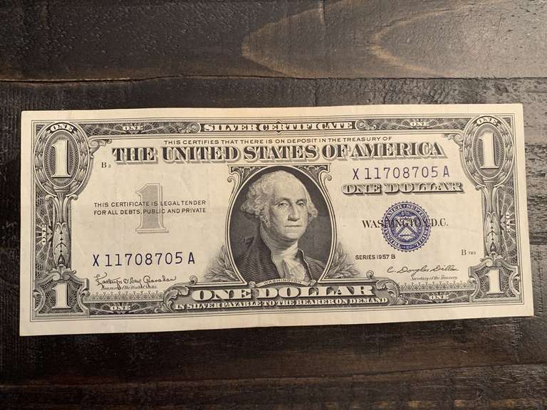 1957B $1 BLUE SEAL SILVER CERTIFICATE NOTE (VERY CRISP) - SERIAL NO X11708705A image