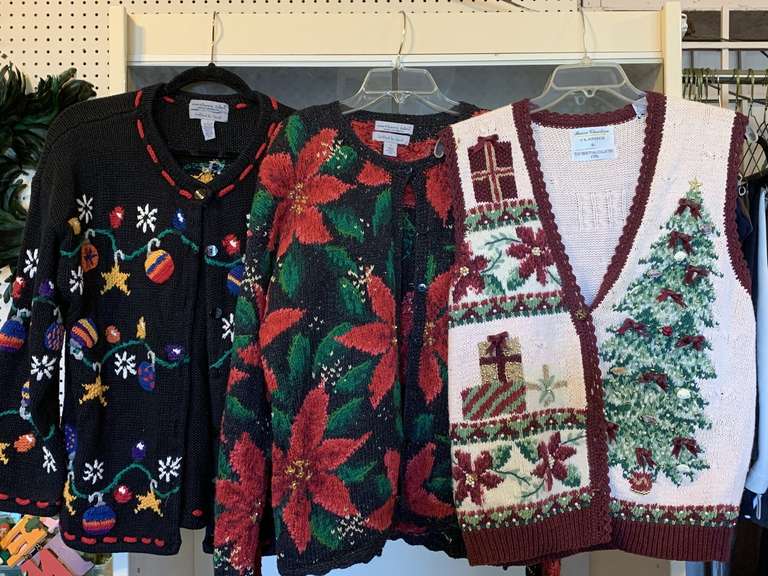 2 CHRISTMAS SWEATERS, 1 CHRISTMAS VEST - ALL SIZE LARGE image