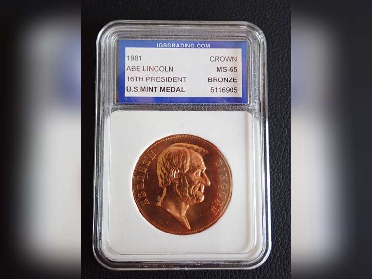 1981 ABE LINCOLN U.S. MINT MEDAL IGS MS65 BRONZE image