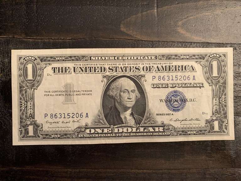 1957A $1 BLUE SEAL SILVER CERTIFICATE NOTE - SERIAL NO P86315206A image