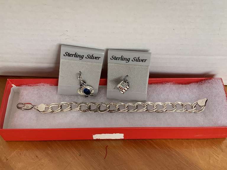 HEAVY STERLING SILVER LINK CHARM BRACELET 6" LONG 7& 2 STERLING SILVER CHARMS (22.42 GRAMS) - CHECKOUT image