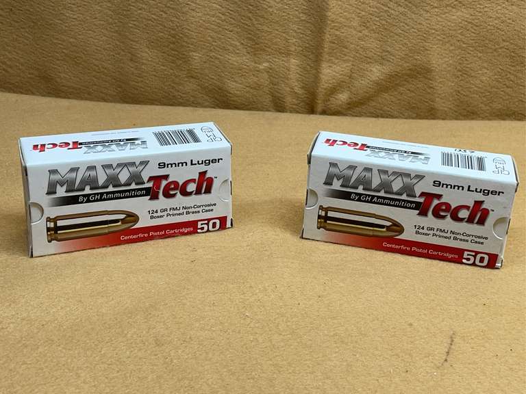 2 BOXES MAXXTECH 9MM FMJ - 100 RDS TOTAL image