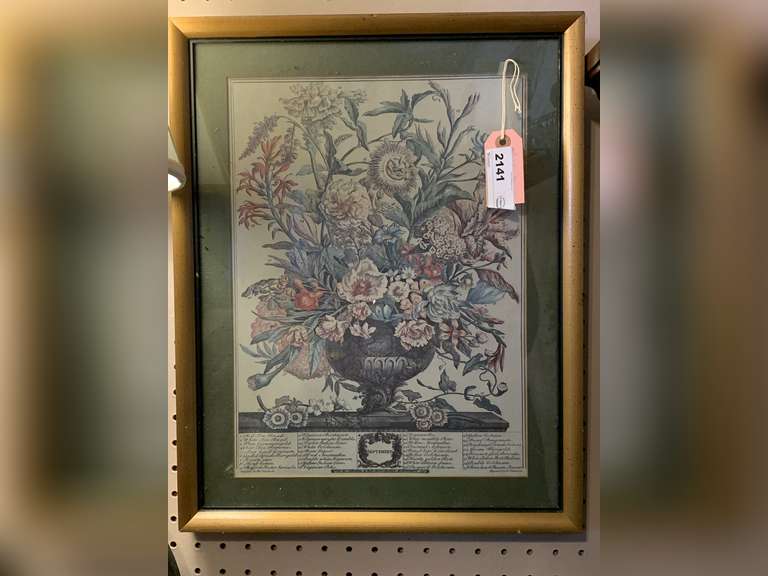 MATTED/FRAMED VINTAGE "SEPTEMBER" FLOWER ART PRINT 15X19 image