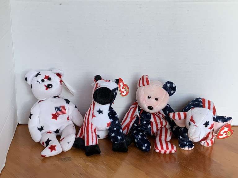 4 TY BEANIE BABIES (2000 LEFTY, 2000 RIGHTY, 1998 GLORY, 1999 SPANGLE) image