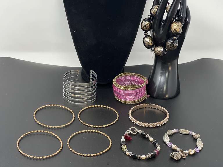 Ladies fashion estate jewelry beaded, cuff, and bangle bracelets, see pictures for details. image