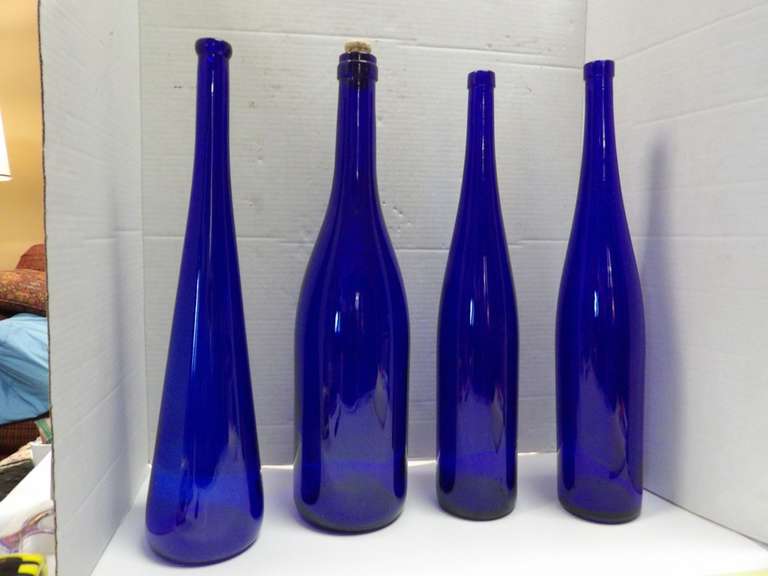 LOTS OF FOUR BLUE COBALT, TALL BOTTLES image