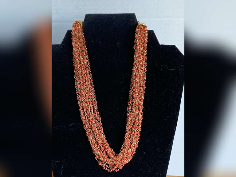KENNETH JAY LANE 19 STRAND BEADED RED/GOLD 16" CHOKER - CHECKOUT image