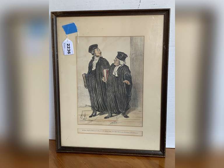 ANTIQUE HONORE DAUMIER FULL COLORED FRAMED LITHOGRAPH 12X15 image