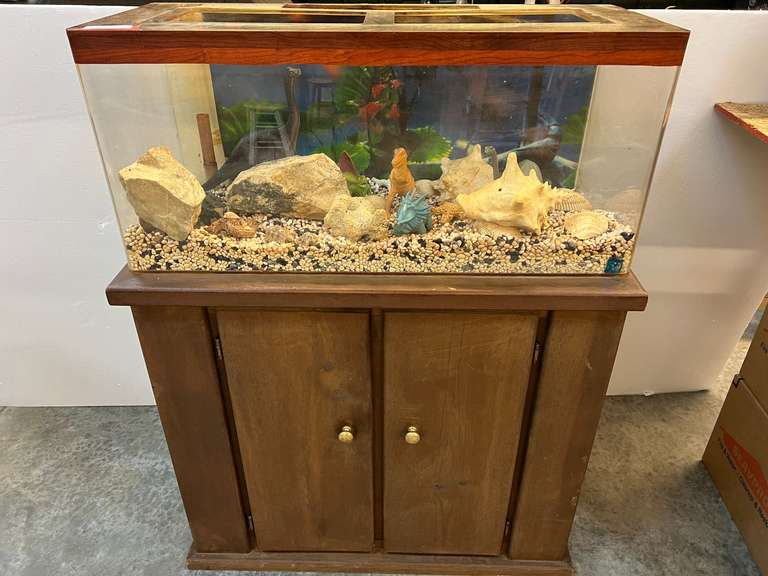 Acrylic aquarium with cabinet stand and accessories, see pictures for details. image