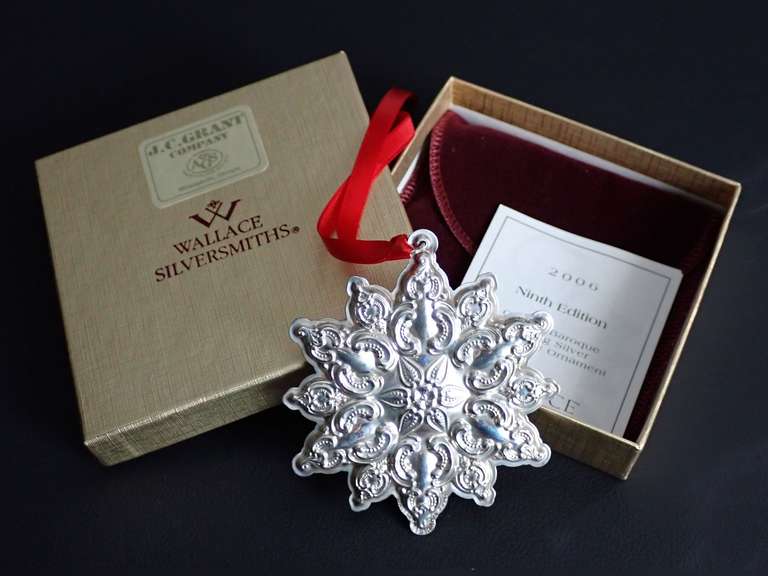 2006 WALLACE 9TH EDITION GRANDE BAROQUE STERLING SILVER SNOWFLAKE ORNAMENT W/BOX, PAPERS & VELVET POUCH image