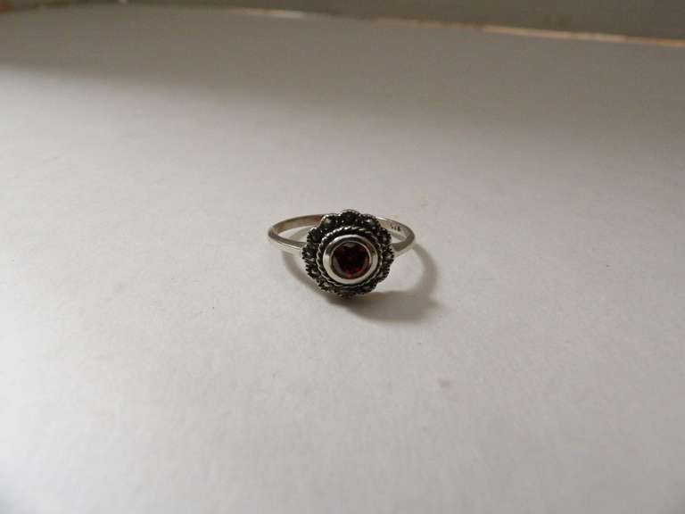 STERLING SILVER RING WITH REDDISH ORANGE STONE SIZE 8 1/2 image