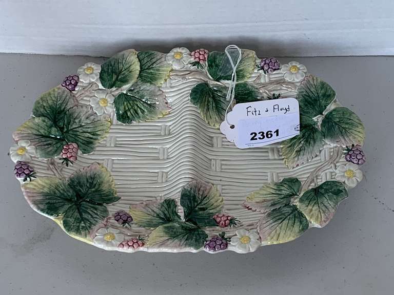 VINTAGE FITZ & FLOYD "BERRY" DIVIDED SERVING PLATTER 11 1/2" X 8" image
