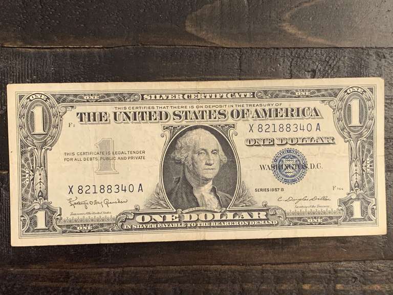 1957B $1 BLUE SEAL SILVER CERTIFICATE NOTE - SERIAL NO X82188340A image