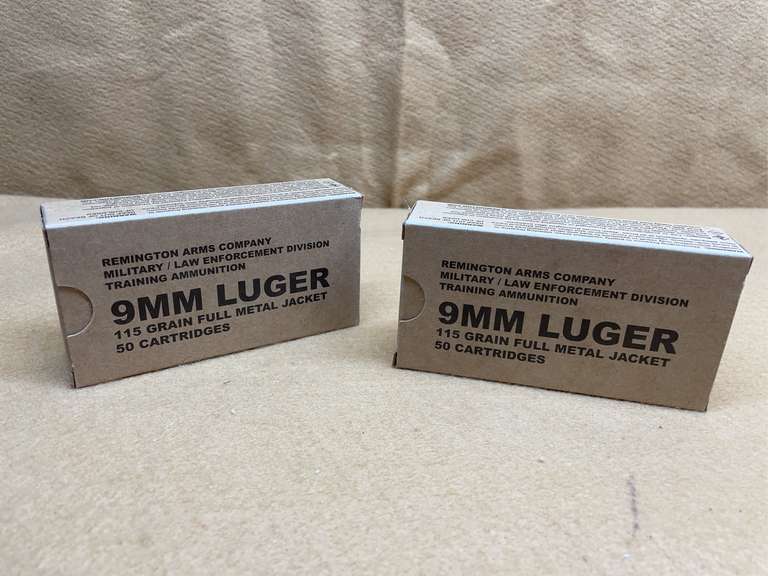 2 BOXES REMINGTON MILITARY/ LAW ENFORCEMENT TRAINING 9 MM FMJ - 100 RDS TOTAL image