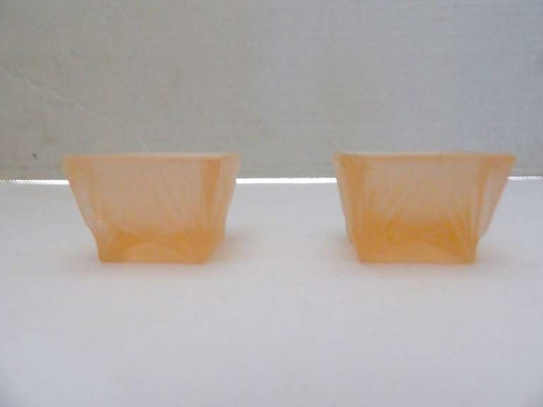 TWO MOSSER FROSTED PINK GLASS ￼SALT CELLARS UV REACTIVE image