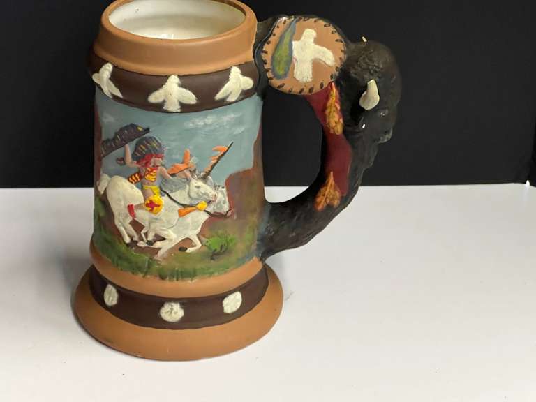 Ceramic native American themed tankard, see pictures for details. image