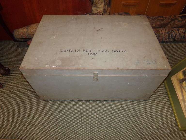 ANTIQUE WOODEN MILITARY TRUNK/FOOT LOCKER image